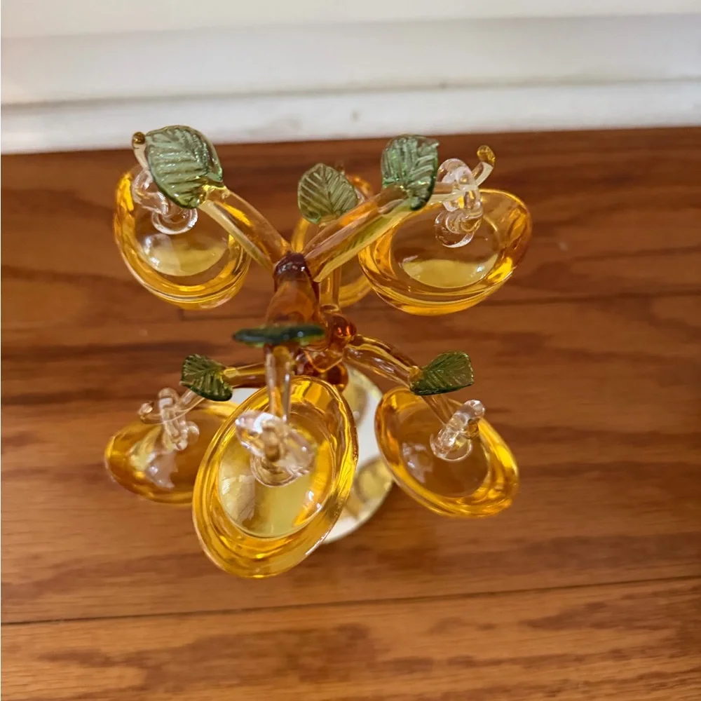 Elegant Glass Tree with Amber Ornaments Chinese ingot boat shaped design decor
